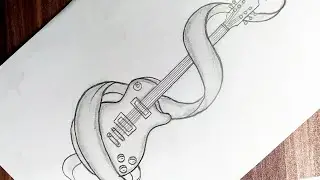 How to draw a guitar easy step by step || guitar tattoo design