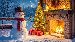 Snowman With Christmas Fireplace Ambience ☃️🔥 Relaxing Christmas Music, Christmas Ambience
