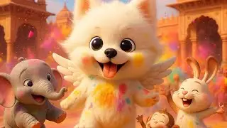 🐶Fun Hindi Rhymes with Cute Puppy!Bangwoolie&rsquo;s Holi Party!💦Color Splash Water Fight! 🌈