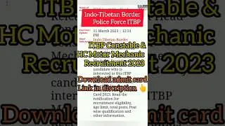 ITBP Constable & HC Motor Mechanic Recruitment 2022#tranding #viral #shorts #youtubeshorts #itbp