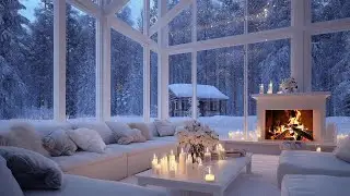 🎹 White Lounge Piano | Fireplace Warmth & Falling Snow | Relax, Focus & Mental Healing