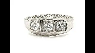 Art Deco 3 Stone Diamond Platinum Ring Mined .45ct Original 1930's
