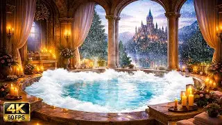 Luxury Castle Spa Bath | Bubbling Water & Rain Outside | 10 Hours Ambience