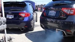 Rev Battle -  Built STi vs  Straight Piped WRX (LOUD)