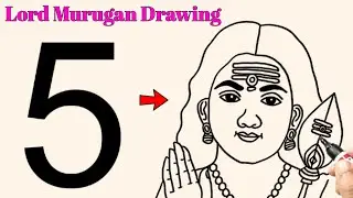 Lord Murugan Drawing Easy Step By Step For Beginners | How To Draw Lord Murugan Easy With Number 5