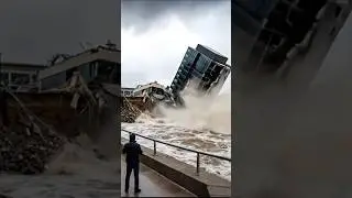 A terrible flood is destroying everything #flooded #floodwarning #RiverbankCollapse #FloodDisaster