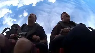 Two blokes squealling on roller coaster