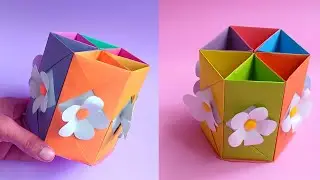 Origami pen holder | DIY paper pen stand | Paper project idea | step by step paper pen stand making
