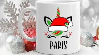 Hot cocoa mugs, personalized with name.  Christmas unicorn 🎄🦄 holiday gift from small business