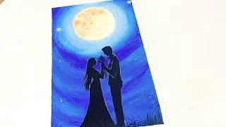 Easy Moonlight Couple Acrylic Painting || Moonlight Painting|| Couple Drawing||Valentine Couple Art