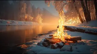 You&rsquo;re Sitting by a Winter River Campfire 🔥 Fire Crackling in the Cold Air