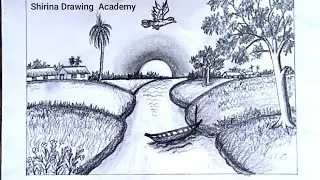 How to draw river village scenery step by step || Scenery drawing || Pencil drawing