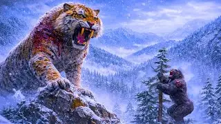 Saber-Toothed Tiger vs Gorilla &mdash;A Brutal Clash in the Frozen Forest