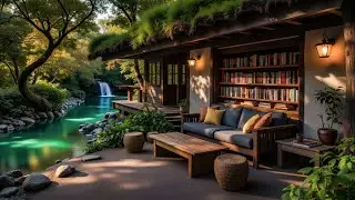 Soft Jazz Piano with Lakeside Library📚 Relaxing Piano & Nature Ambience for Focus and Stress Relief