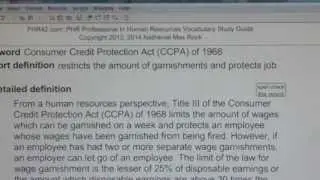 Consumer Credit Protection Act (CCPA) of 1968 PHR SPHR Human Resources License Exam PHRPass.com
