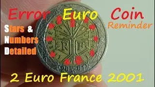 Error euro coin 2 euro France 2001 stars and numbers reminder detailed
