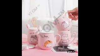 VTOM 400ml Hamster Cute Mug Ceramic Coffee Mug Set With Lid & Spoon Glass Cup Cover