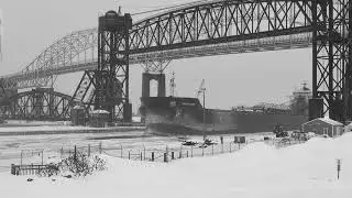 Great Lakes Freighter Radcliffe R Latimer in an icy Soo Lock Canal