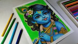 How to Draw Cute Little Krishna Drawing || Colour Drawing of Shree krishna ||