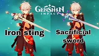 Kazuha Iron Sting vs Sacrificial Sword quick damage comparison | Genshin Impact