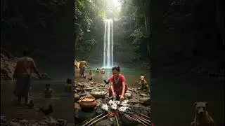 Grilling Fresh River Fish in the Cambodian Jungle Waterfall Cooking in Nature #shorts