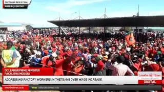 DC Leader Pakalitha Mosisili addressing factory workers in Thetsane