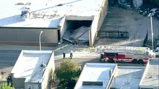 Chopper 7 over partial roof collapse in Jefferson Park
