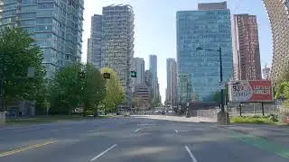 Downtown Vancouver Canada . Driving around COAL HARBOUR - West Georgia & ROBSON STREET