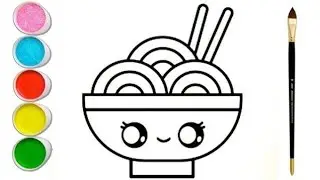лапша🍜рисунок шаг за шагом|легкий рисунок лапши для детей|легкий рисунок куриного супа с лапшой|л...