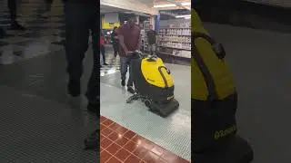 Skills training, using cylindrical auto scrubber for grout cleaning during a certification class￼￼
