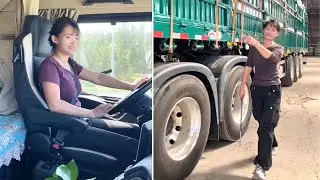 Female Truck Driver Tian Na Handling a Heavy-Duty Rig