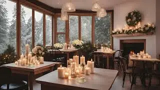 4K Cozy Cafe ☕ with Soft Piano Holiday Music for Relaxing Studying Working White Rose Coffee Shop