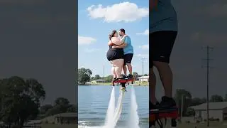 Plus-Size Couple's Water Jetpack Fail! Epic Splash After Mid-Air Roll Hilarious #WaterJetFail
