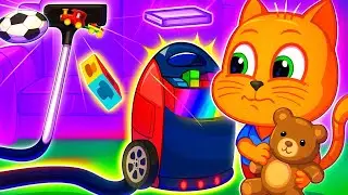 Cats Family in English - VACUUM CLEANER Cartoon for Kids 4K