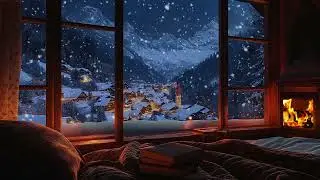 Cozy Winter Cabin Ambience ❄️ | Fireplace Crackling, Snowfall, and Night Wind for Deep Rest & Sleep