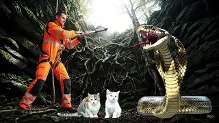 kitten trapped by vicious snake | mother cat courage