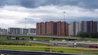 Загородные и городские дороги Санкт-Петербурга - вид из окна автобуса