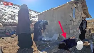 Zahra covering the holes in the hut and Nika arguing with her about Masoud's disappearance.