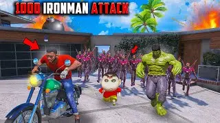 1000 Iron Man's Attack🔥 On Avengers😢 Franklin And Shinchan😨In Telugu In GTA 5 !  #gta5😱