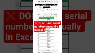 Excel | How to add serial number in Excel | Best Easy trick to insert serial no. | #excel #ytshorts