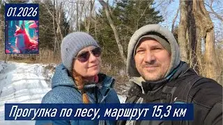 Зимняя прогулка с женой по лесным дорогам о. Русский, маршрут 15,5 км