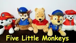 Five Little Monkeys Jumping On The Bed | Children Nursery Rhyme | Paw Patrol & Pooh Bear