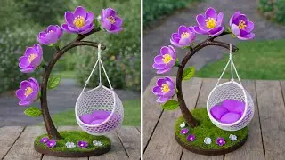 DIY Mini Swing Flower Tree Decor🌸 | Handmade Table Decoration Using Waste Materials#MiniSwingDecor