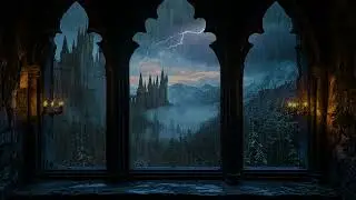 Stormy Fantasy Castle Window at Night, Soothing Rain Ambience for Deep Sleep and Rest