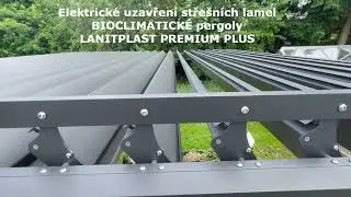 Pergola PREMIUM PLUS od LANIT PLAST s elektrick&yacute;m pohonem střechy a integrovan&yacute;m LED osvětlen&iacute;m.