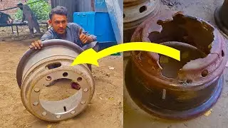 How to Replace Truck Tire Broken Rim Plate | Restoration of a Truck Rim | Rim Repairing in Pakistan