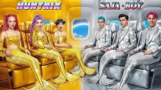 KPop Demon Hunters in Airplane Gold vs Silver Couple From Huntrix vs Saja Boys Glow Up Into Mermaid