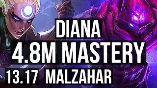 DIANA vs MALZAHAR (MID) | 4.8M mastery, 1700+ games, Dominating | EUW Master | 13.17