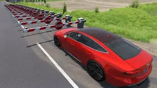 BeamNG.Drive - Cars vs Numerous Road Barriers