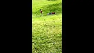 Tayleigh doing a Rolly Polly in Cyfarthfa Park.